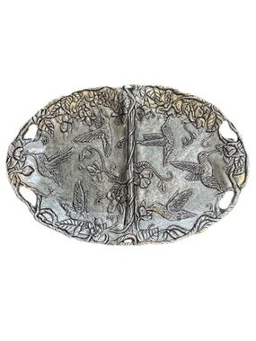 Large Metal Tray Platter Hummingbirds Floral Design